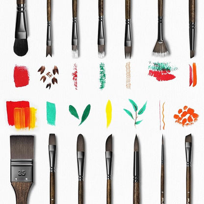 Fuumuui 26pcs Professional Paint Brush Set - High-Grade Series Synthetic Nylon Paint Brushes for Landscape, Acrylic, Oil, Watercolor, Gouache - Multi-Functional Universal Free Style for Art Supplies