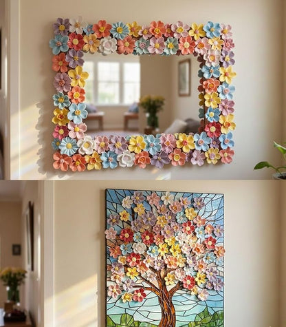 Lanyani 30 Pieces 3D Ceramic Flower Mosaic Tiles for Art Crafts, Multicolored Petal Glass Porcelain Mosaic Tiles Pieces Various Bouquet Tile for Home Decor and Mosaic DIY