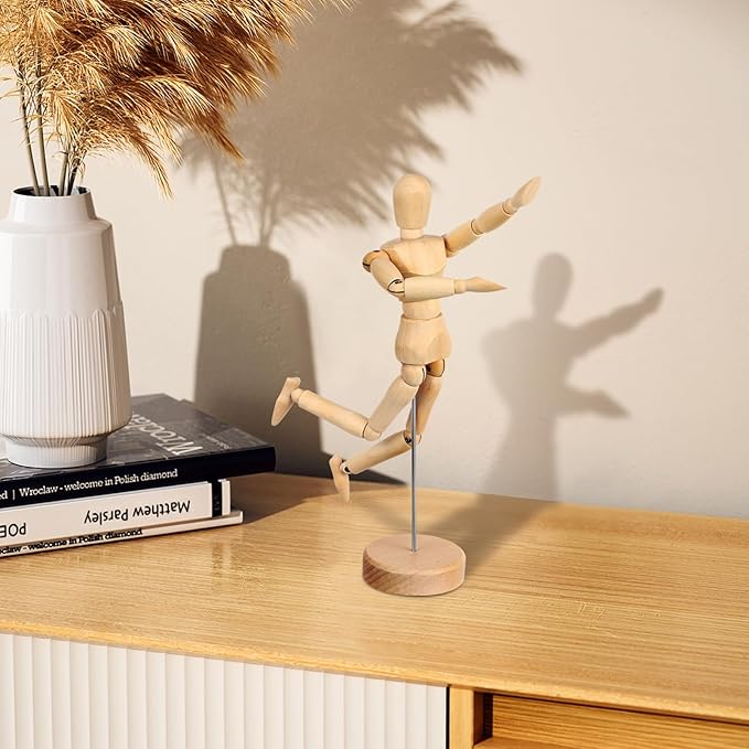 KALLORY Artists Wooden Manikin Flexible Body Joints Human Figure Puppet Model Wood Male Mannequin Doll Ornament Stand for Home Office Desk Decoration Sketching Drawing Painting Supplies