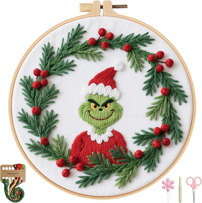 BBLYBD Christmas Embroidery Kit, 1 Set Cross Stitch Craft Kit for Beginners with Pre-Printed Embroidery Fabric, Hoop, Step-by-Step Instruction, Color Threads & Needles (Christmas-1 Set)