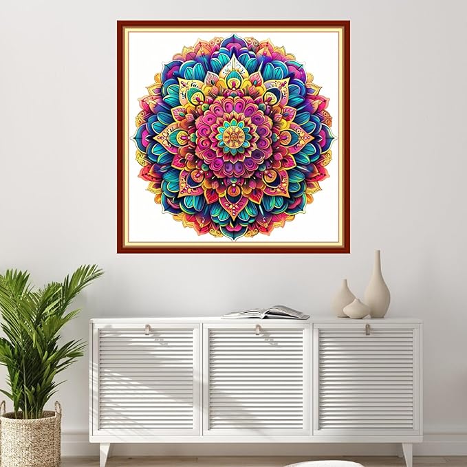 Foxhool Stamped Cross Stitch Kits,11CT Printed Cross Stitch Pattern Full Embroidery Kits for Beginner Needlepoint Kits-Colorful Mandala 18x18 inchs