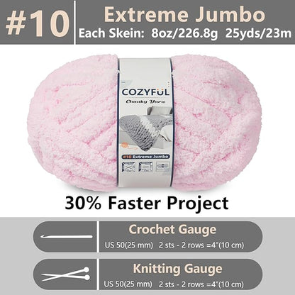 Chunky Yarn for Hand Knitting - #10 Chunky Chenille Yarn, Jumbo Big Thick Chunky Yarns for Crocheting, Super Bulky Chunky Knit Blanket Yarns, 8 Skein (25 yds 8 oz Each Skein), Blush Pink