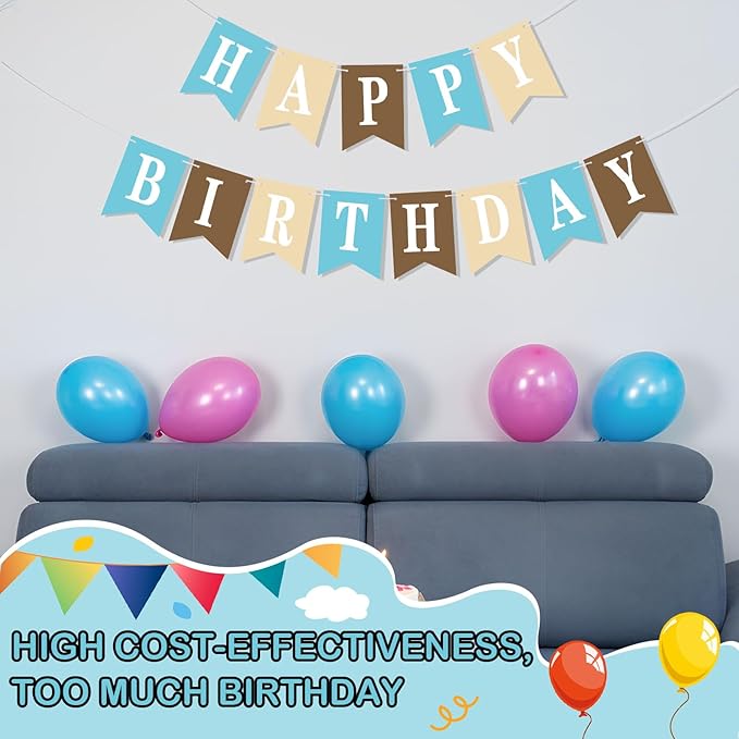 Mooliwe 171 Pcs DIY Custom Banner Kit Make Your Own Customizable Sign for Birthday Wedding Party Decoration Include 20 Paper Pennant 148 Letters and Numbers 1 Rope 2 Threading Device (Blue Brown)