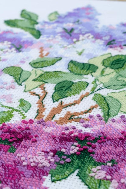 RIOLIS - Lilac Blossoms 2030, Cross Stitch Kits 15.75"X15.75", Cross Stitch Kits for Adults, Counted Cross Stitch Kits, Embroidery Kit for Beginners & Advanced, Floral Crossstitching Kits