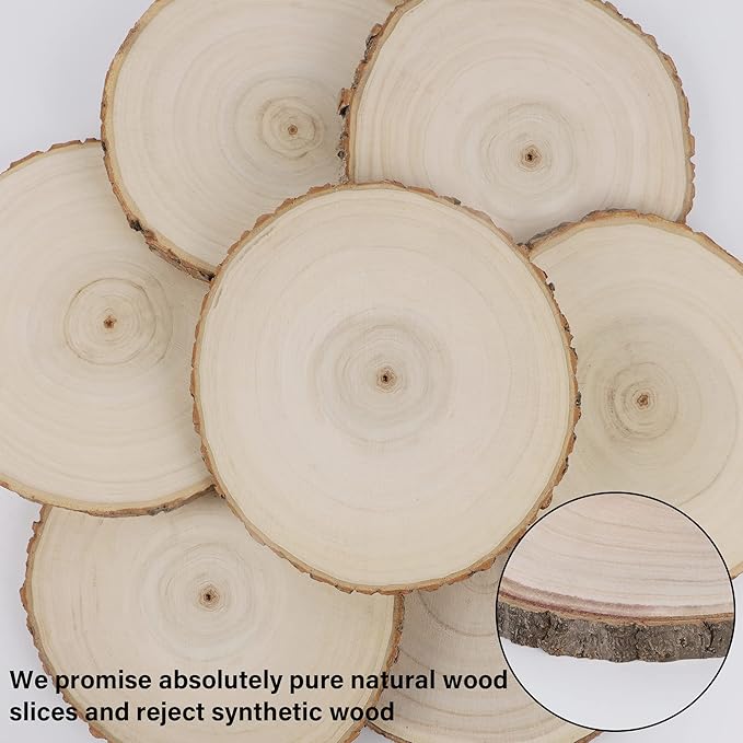 8 Pcs Large Unfinished Wood Slices, 6-7 Inches Wood Slabs for Centerpieces Natural Wooden Circle, DIY Wood Centerpieces for Tables Wedding Party Door Sign Decor