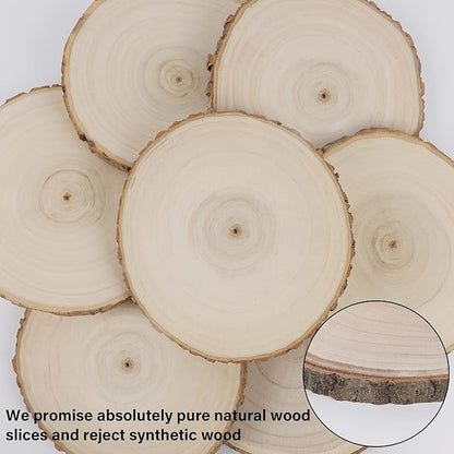8 Pcs Large Unfinished Wood Slices, 6-7 Inches Wood Slabs for Centerpieces Natural Wooden Circle, DIY Wood Centerpieces for Tables Wedding Party Door Sign Decor