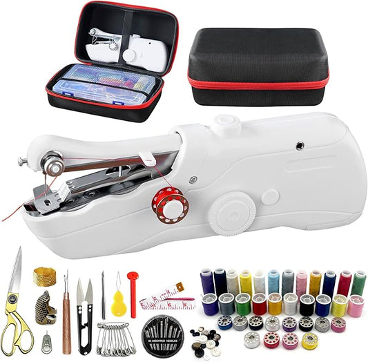 Handheld Sewing Machine with Black Storage Case and 109-Piece Sewing Kit, Mini Portable Cordless Hand Sewing Machine, Ideal for Adults & Beginners, Complete Set of Quick Home Clothing Repair Tools