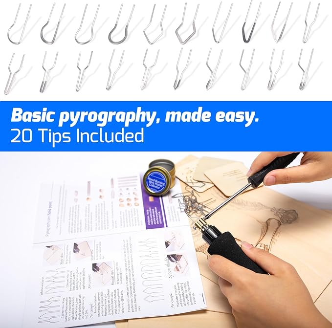 WEP 939D-V Wood Burning Kit 250-750℃/482-1382℉Adjustable Wood Burning Tool with Detachable Pen, 20 Wood burner Tips, WoodBurning Pen Holder Suitable for Pyrography, Leather Burning Kit