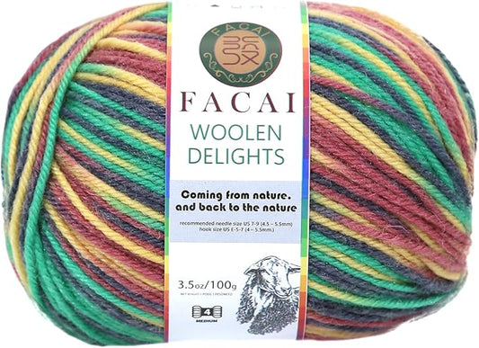 Facai Blend Merino Wool Yarn for Knitting - Worsted Weight,197yds (3.5oz) Ball, Ideal for Sweaters, Scarves, and Accessories (1, Jadeite Flower)