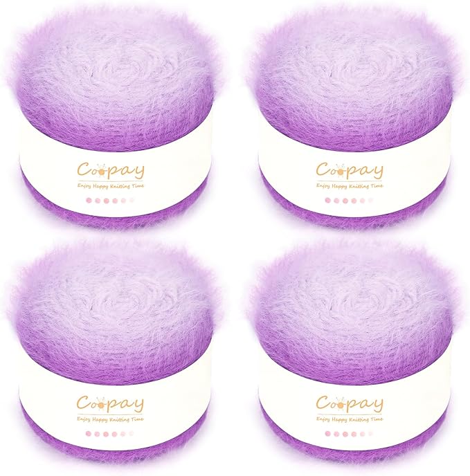 Coopay Ombre Yarn for Crocheting and Knitting - 4 Pack Dual Gradient Yarn Cake with Plush of 100g/3.52oz - 190m/207yds - 38% Wool, 40% Nylon, 22% Acrylic for Sweaters, Hats, Scarves (Star Tulle)