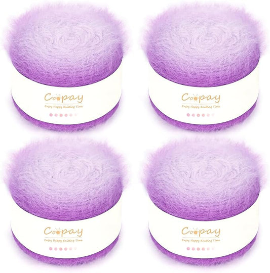 Coopay Ombre Yarn for Crocheting and Knitting - 4 Pack Dual Gradient Yarn Cake with Plush of 100g/3.52oz - 190m/207yds - 38% Wool, 40% Nylon, 22% Acrylic for Sweaters, Hats, Scarves (Star Tulle)
