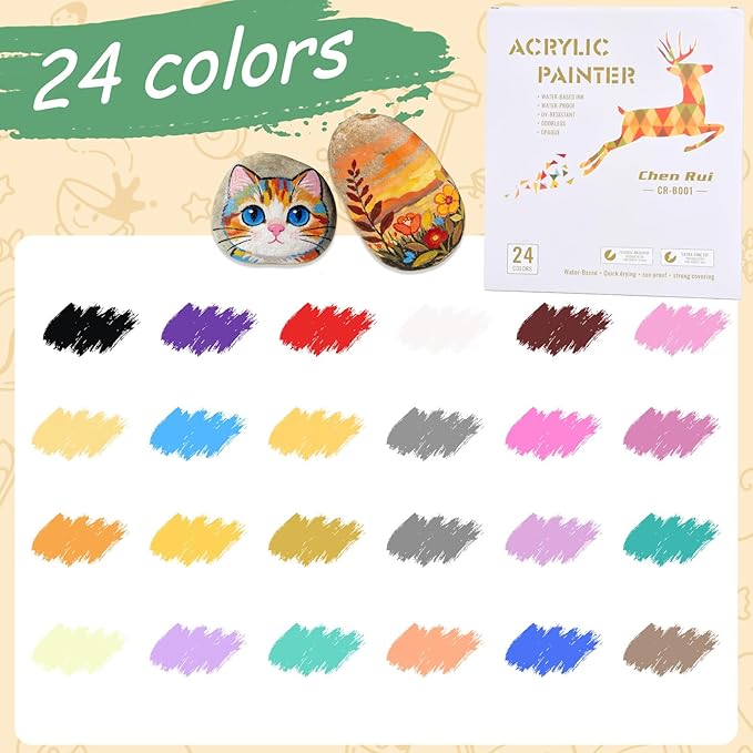 SZTCECDM 24 Colors Acrylic Paint Pens & Markers Set, Dual Tip Drawing Markers for Coloring on Wood, Fabric, Metal, Eggs - Opaque, Water-Based Paint Markers for Crafts & DIY Art