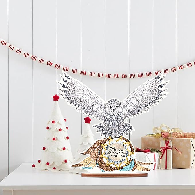 Tontut DIY Diamond Art Painting kit Ornament, Domineering White owl Handmade Three-Dimensional Ornaments, The Perfect Combination of Decoration and Art,Excellent Choice for Home Decoration Gifts
