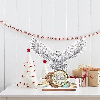 Tontut DIY Diamond Art Painting kit Ornament, Domineering White owl Handmade Three-Dimensional Ornaments, The Perfect Combination of Decoration and Art,Excellent Choice for Home Decoration Gifts