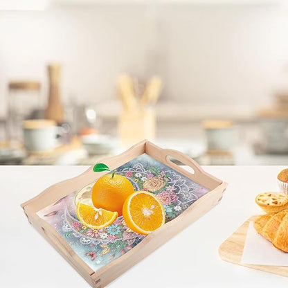 JISHSHAY Diamond Art Serving Tray Diamond Painting Food Tray Gem Art Serving Platter Gem Painting Mosaic Kits for Adults DIY Kits for Adults, with Wood Handle 20×30cm/7.87×11.81in, Moon Flower