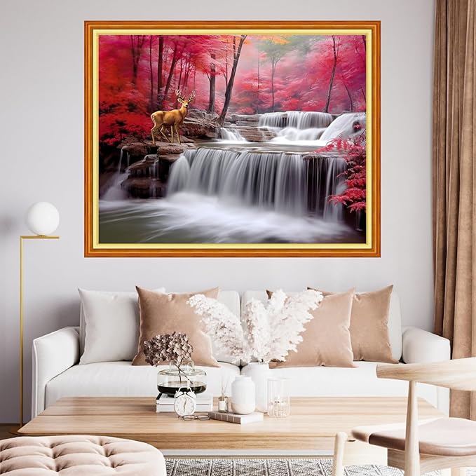 Findvoor Stamped Cross Stitch Kits for Beginner Embroidery Kits for Beginners Adults DIY 11CT Cross Stitch Patterns Needlepoint Kits Crossstitching Kits-Waterfall Deer 16x20 inch
