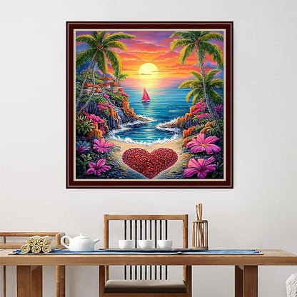 Dimensean Stamped Cross Stitch Kits Full Range of Embroidery Patterns Starter Kits for Beginners Adult DIY Cross Stitches Needlepoint Kits 11CT-Seaside Love 18x18 inch