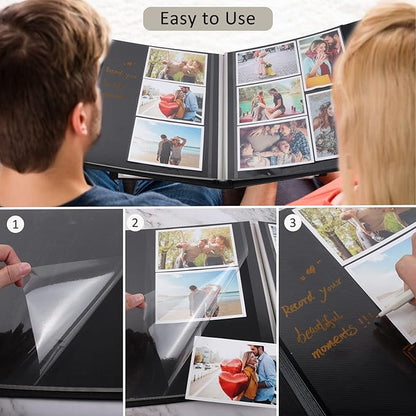 RECUTMS Magnetic Self-Stick Photo Album, DIY Scrapbook 60 Pages Black Inner Page Leather Cover for Wedding Baby Family Graduation Photo Album Holds 3x5 4x6 5x7 6x8 8x10 Photos
