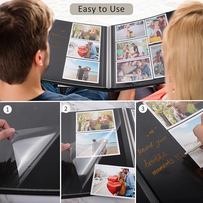 RECUTMS Photo Album Self Adhesive 60 Pages Magnetic Scrapbook Album with Black Inner Sticky Page for Family Wedding Baby Anniversary Can Hold 3x5 4x6 5x7 6x8 8x10 Picture Book