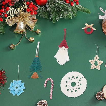 FREEBLOSS 9 Set DIY Macrame Christmas Oranments Macrame Xmas Gnomes Macrame Christmas Tree Macrame Hanging Ornament Kit Macrame Kits for Adults Beginners Macrame Supplies for Christmas Crafts