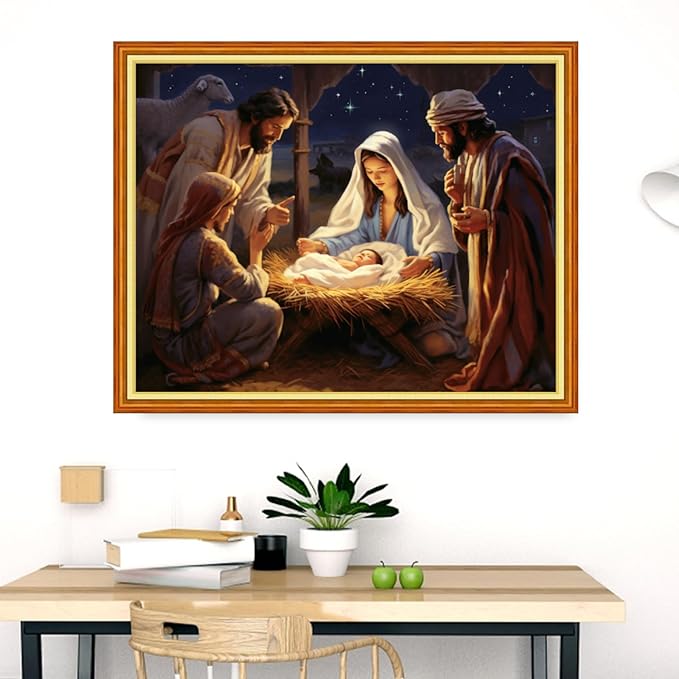 Dimensean Stamped Cross Stitch Kits Full Range of Embroidery Patterns Starter Kits for Beginners Adult DIY Cross Stitches Needlepoint Kits 11CT-Nativity 16x20 inch