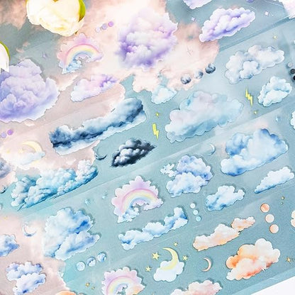 AuriicLeaf Cloud PET Tape Set, 6 Rolls Pre-Cut Sky Ephemera for Junk Journaling, Scrapbooking, Crafting, DIY Projects, Diaries, and Art Supplies