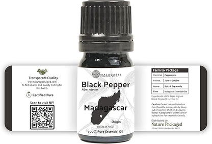 Nature Packaged Black Pepper Essential Oil - Direct from Madagascar Farms - Steam Distilled - Aceite Pimienta Negra for Aromatherapy, Massage, Diffuser, DIY Candle and Soap Making - 2lbs