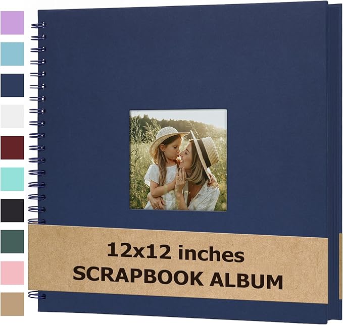 Scrapbook Album 12x12 Inches Photo Album Hardcover Kraft with Window Scrap Book Blank Memory Book for Baby Wedding Guest Book Couples Graduation Travel DIY Anniversary, 100 Pages Blue