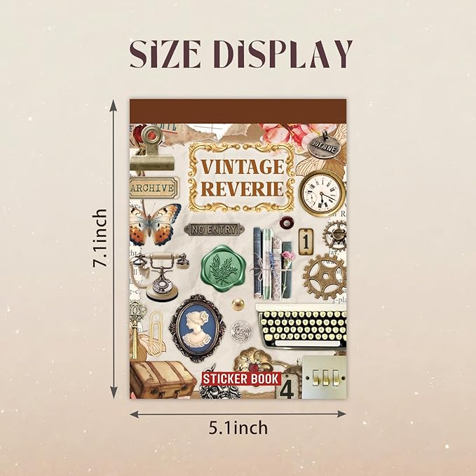 PRSTINCOL Vintage Sticker Book with 30 Pages and 300+ Aesthetic Stickers for Scrapbooking Supplies and Retro Bullet Journal