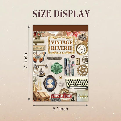 PRSTINCOL Vintage Sticker Book with 30 Pages and 300+ Aesthetic Stickers for Scrapbooking Supplies and Retro Bullet Journal