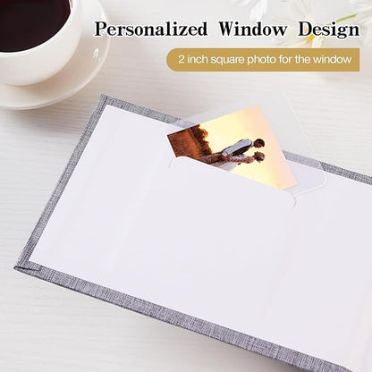 Mublalbum Small 4x6 Photo Album Linen Cover with Memo Areas Photobook Pictures Book Holds Horizontal Pockets for Wedding Family Baby and Vacation (Gray)