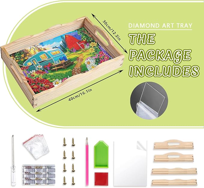 DOTSOPS DIY Diamond Painting Serving Tray with Handle for Adults 5D Diamond Art Kits for Beginners Full Drill Diamond Dots Gem Arts and Crafts Special Shape Living Room 12 x 16 Inches Blue Car