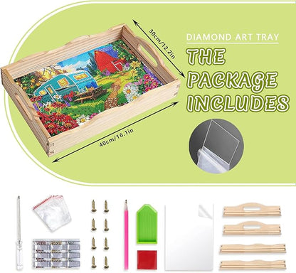 DOTSOPS DIY Diamond Painting Serving Tray with Handle for Adults 5D Diamond Art Kits for Beginners Full Drill Diamond Dots Gem Arts and Crafts Special Shape Living Room 12 x 16 Inches Blue Car