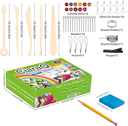 CiaraQ Polymer Clay Starter Kit, Oven Bake Modeling Clay with Sculpting Tools, 24 Colors, 1.2 lbs