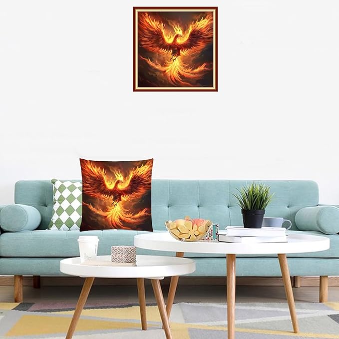 Lovxvouy Pillow Cross Stitch Kits for Adults Beginners-Preprinted Needlepoint Kit Stamped Crossstitching Kits 11CT Cross-Stitch Kit Stitches Kit Embroidery Kits-Lucky Phoenix 18x18 inchs