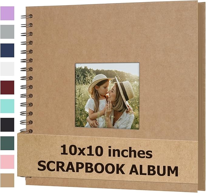 Scrapbook Album 10x10 Inches Photo Album Hardcover Kraft with Window Scrap Book Blank Memory Book for Baby Wedding Guest Book Couples Graduation Travel DIY Anniversary, 100 Pages Brown