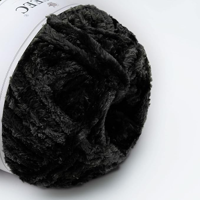 NICEEC 300g Soft Chenille Yarn Blanket Velvet Yarn for Knitting, Crochet, Weaving DIY Craft Total Length 150m (164yds)_Black