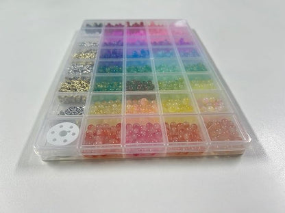 Funtopia 6mm Glass Beads Bracelet Making Kit, 1396pcs Gradient Glass Beads for Bracelets, 34 Colors Round Crystal Beads for Bracelets DIY Crafts with Spacer Beads and Charms