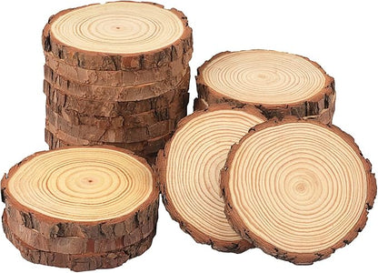 20 PCS 4.7-5.5 Inch Natural Wood Slices, Unfinished Pine Wood Circles with Barks for Coasters, DIY Crafts, Christmas Rustic Wedding Ornaments and Centerpieces,by GNIEMCKIN.