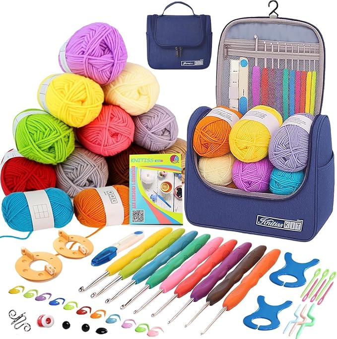 Yarniss Crochet Kits for Beginners,All in One Crochet Kits with 840 Yards Crochet Yarn,Ergonomic Crochet Hooks Set with Yarn for Adults