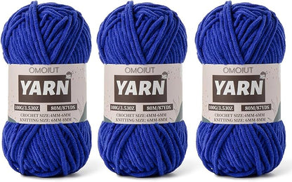 Fluffy Chenille Yarn for Crocheting - Baby Yarn for Crocheting Soft Blanket - 3 Pack of 100g/(87.4yds) Crochet Amigurumi Chunky Yarns - Super Bulky 5 Velvet Yarns (3 Sapphire Blue)