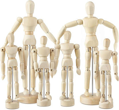 Menkxi 6 Pcs Artist Mannequin Model Wooden Manikin Drawing Moveable Figure with Stand Flexible Jointed Mannequin Human Drawing Model for Artists Sketching Painting Home Decoration