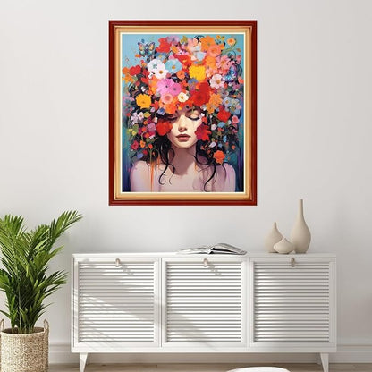 Foxhool Stamped Cross Stitch Kits,11CT Printed Cross Stitch Pattern Full Embroidery Kits for Beginner Needlepoint Kits-Flower Girl 16x20 inchs
