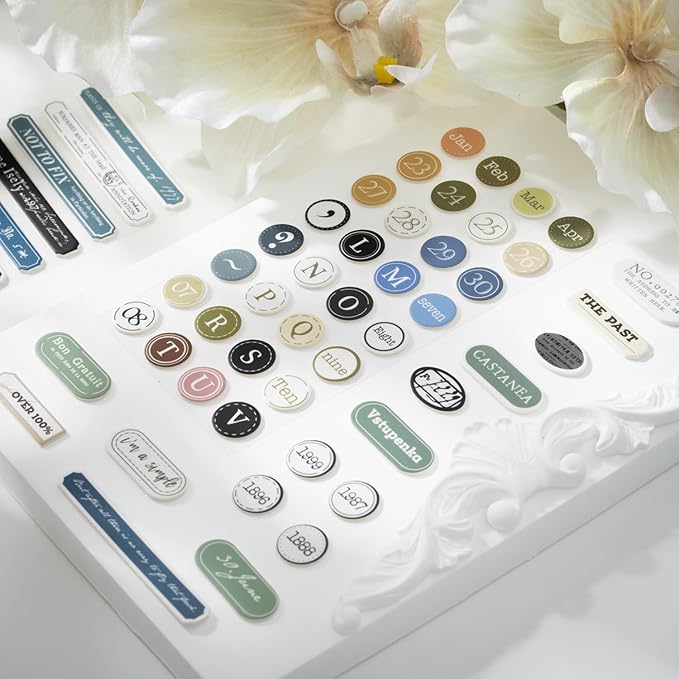 AuriicLeaf Label Sticker Set, 516PCS Cardstock Stickers for Scrapbooking, Journaling, DIY Crafts - Numbers, Letters, and Phrases