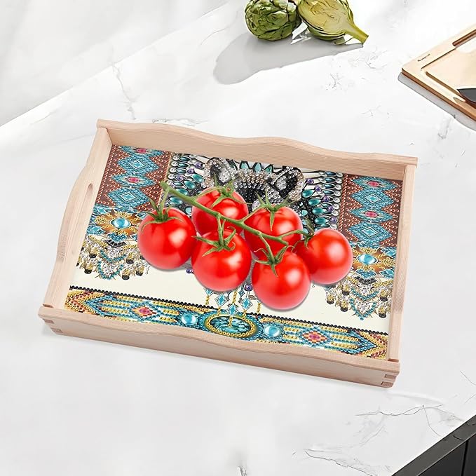JISHSHAY Diamond Art Serving Tray Diamond Painting Food Tray Gem Art Serving Platter Gem Painting Mosaic Kits for Adults DIY Kits for Adults, with Wood Handle 20×30cm/7.87×11.81in, Wolf