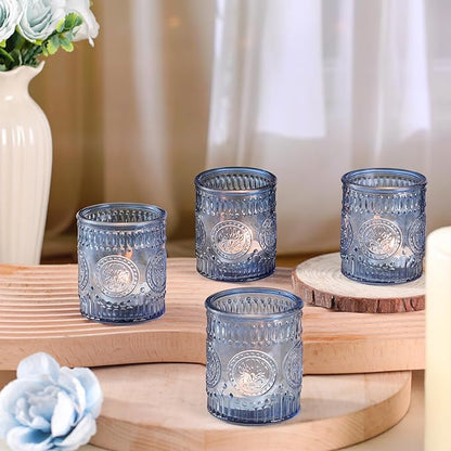 24 Pcs Blue Votive Candle Holders, Glass Tealight Candle Holders for Home Decor, Wedding Table Centerpiece, Birdal Shower, Party