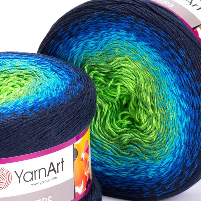 1 Skein/Pack Yarnart Flowers Gradient Yarn, Each Ball 8.8 Oz (250gr) / 1094 Yards (1000m), 55% Cotton 45% Acrylic, Superfine Fingering Weight for Knitting and Crochet, 300 - Navy Blue Green