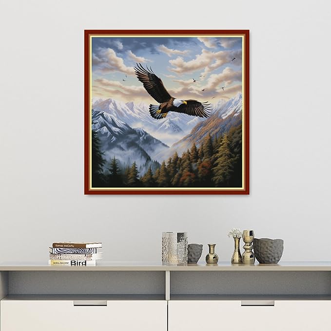 Findvoor Stamped Cross Stitch Kits for Beginners Full Range of Cross Stitching Embroidery Pattern for Adults, 11CT DIY Needlepoint Embroidery Starter Kits-Flying Eagle 17.7x17.7 inch
