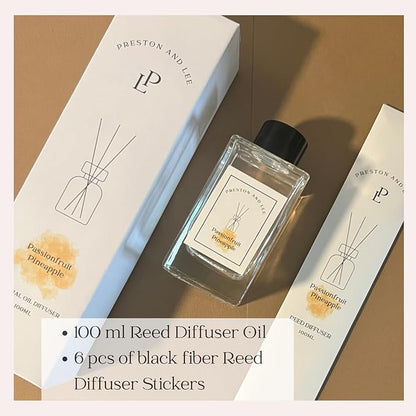 Preston and Lee Reed Diffuser Set | 100 ml (3.4 fl oz) Passionfruit and Pineapple Scent | Reed Diffuser Set | Aromatherapy Diffusers | Natural Reed Diffuser Oil for Home and Spa Fragrance