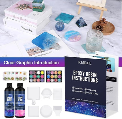 KISREL Epoxy Resin Kit for Beginners, Resin Kit with Molds, 18OZ Epoxy Kit with Dried Flowers, Measuring Cups and Resina Supplies